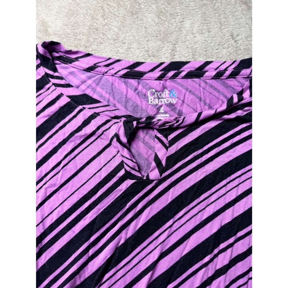 Croft & Barrow Purple Black Diagonal Stripe Keyhole Long Sleeve Top XXL y2K - Picture 6 of 6